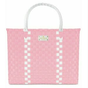 Kate Spade Pink & White Limited Edition Woven Beach Bag